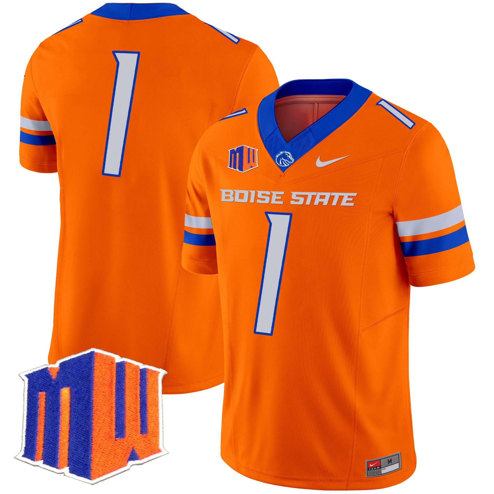 Men Boise State Broncos #1 No Name Orange Nike 2024 Vapor Limited NCAA Jersey style 1